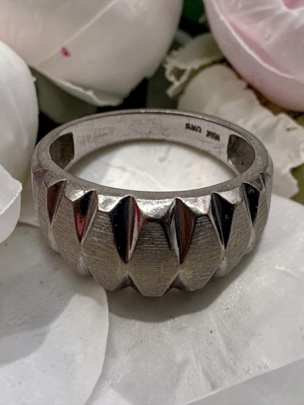 Vintage Solid 10K White Gold Geometric Statement Ring Size 6.75
